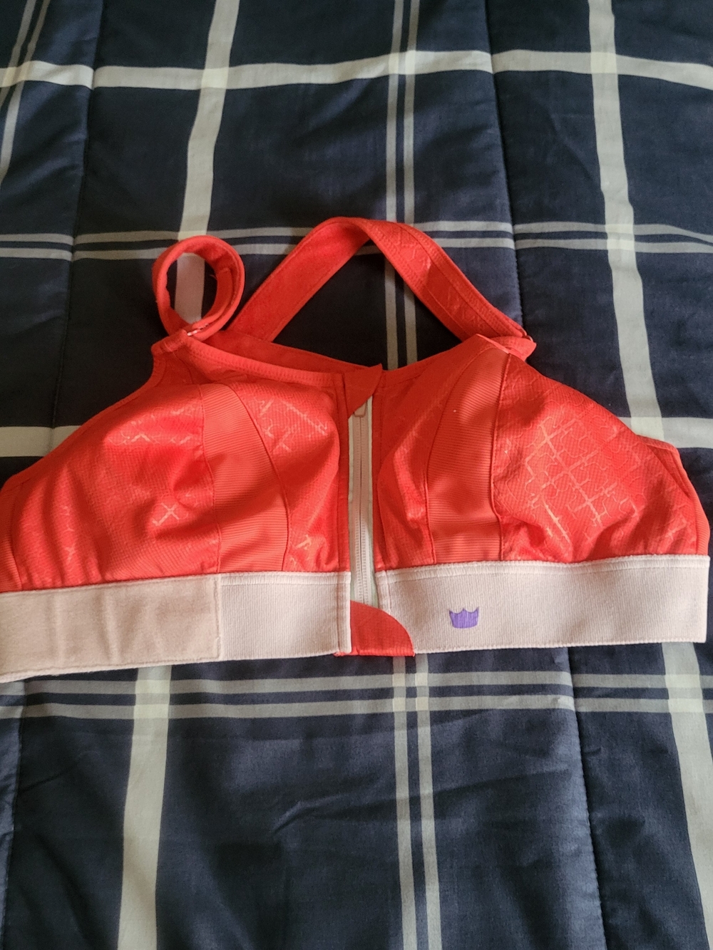 SHEFIT Coral Red and Light Pink Front-Zip Sports Bra Luxe 1
